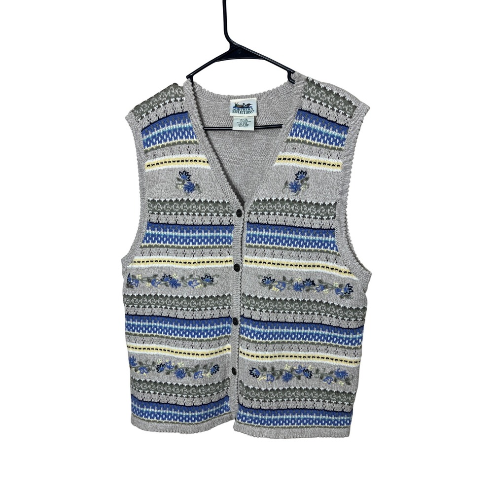 Vintage Northern Reflections Floral Knit Vest XL Sweater Button Up Top